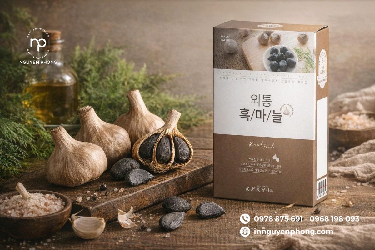 In hộp giấy đựng tỏi đen bằng chất liệu kraft